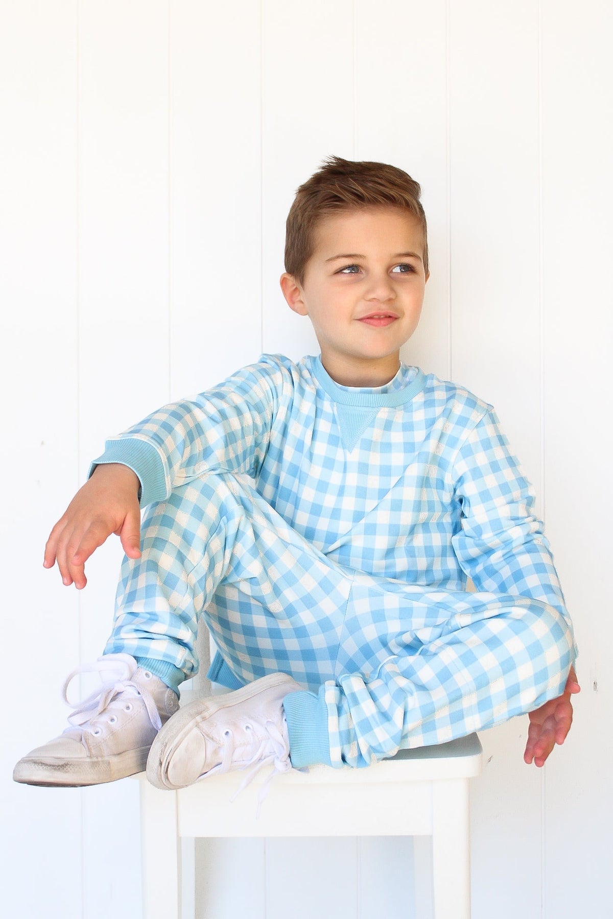 DREAM BIG LITTLE CO SKY BLUE GINGHAM DREAM JOGGEREveretts Place