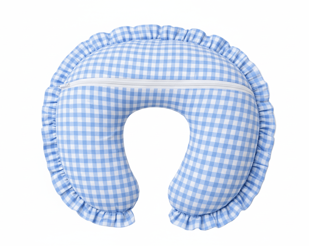 Little Mae & Co Sky Blue Gingham Ruffle Nursing Pillow Cover - 