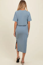 PinkBlush Slate Short Sleeve Maternity Midi Skirt Set - 