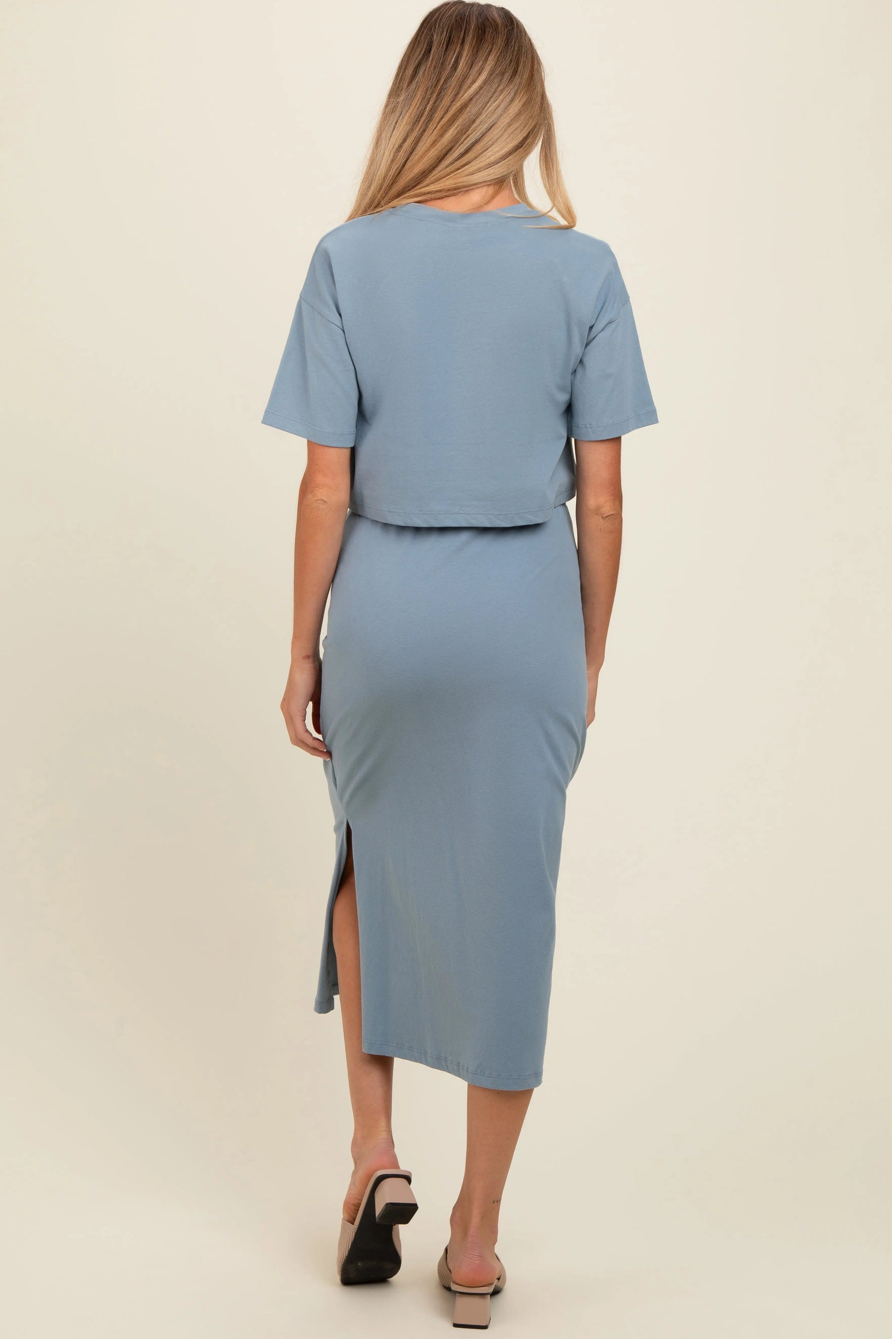 PinkBlush Slate Short Sleeve Maternity Midi Skirt Set - 