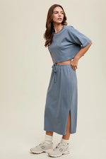 PinkBlush Slate Short Sleeve Midi Skirt Set - 