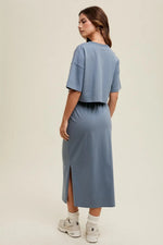 PinkBlush Slate Short Sleeve Midi Skirt Set - 