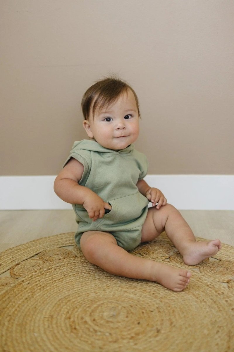 Little Joy Co. Sleeveless Hoodie Romper With Snaps Kangaroo Pocket - Everetts Place Boutique - 