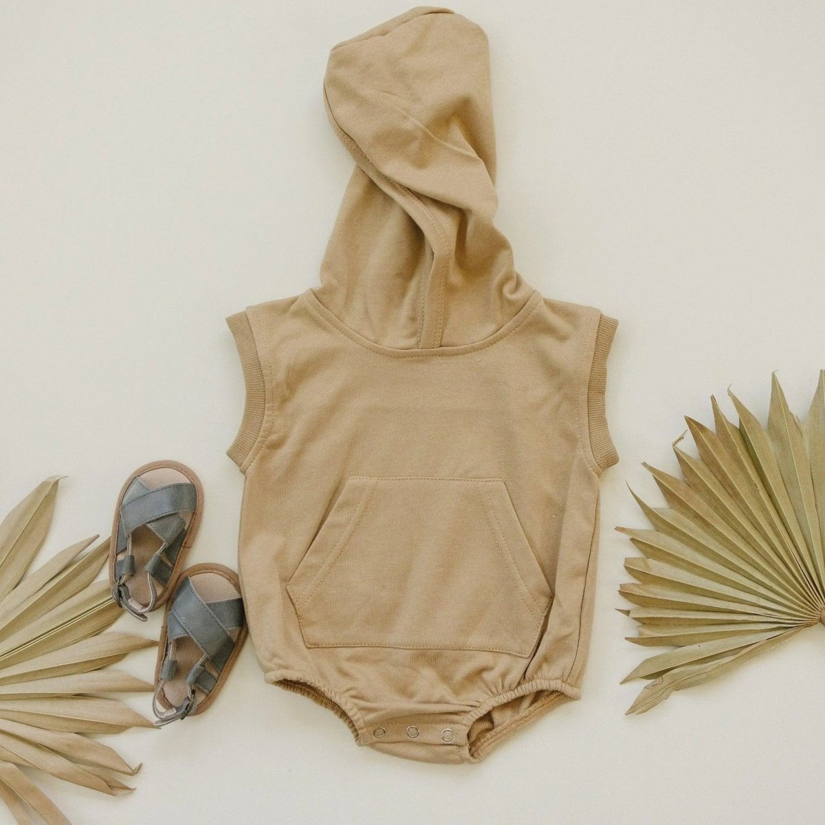Little Joy Co. Sleeveless Hoodie Romper With Snaps Kangaroo Pocket - Everetts Place Boutique - 