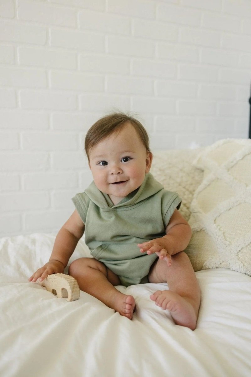Little Joy Co. Sleeveless Hoodie Romper With Snaps Kangaroo Pocket - Everetts Place Boutique - 