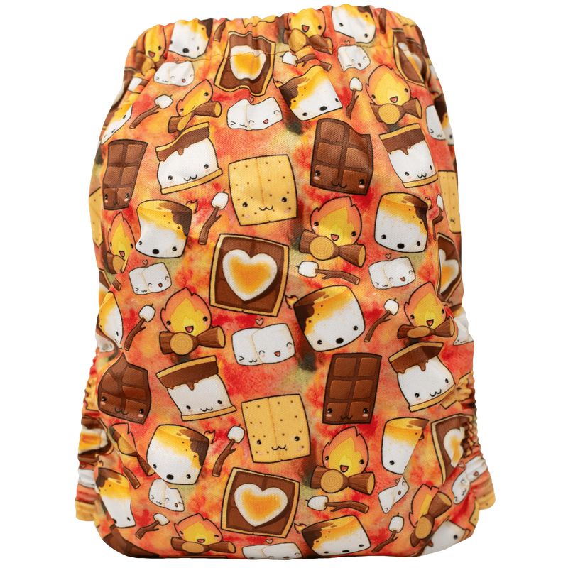 Slim Fit AIO Cloth Diaper with colorful print pattern, designed for babies 8-40lbs.