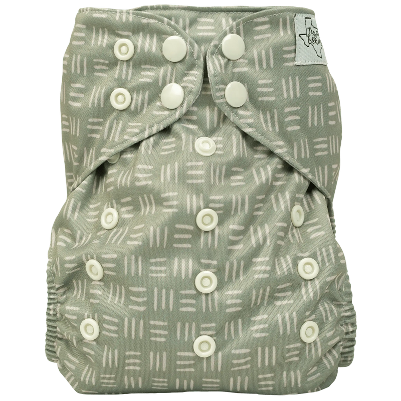 Slim Fit AIO Cloth Diaper with adjustable snaps and athletic wicking jersey.