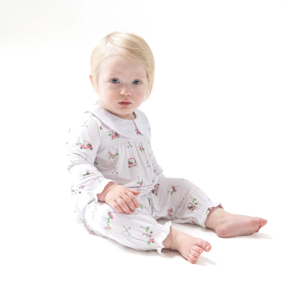 Angel Dear Smocked Long Sleeve Romper With Peter Pan Collar For Baby - Everetts Place Boutique - 