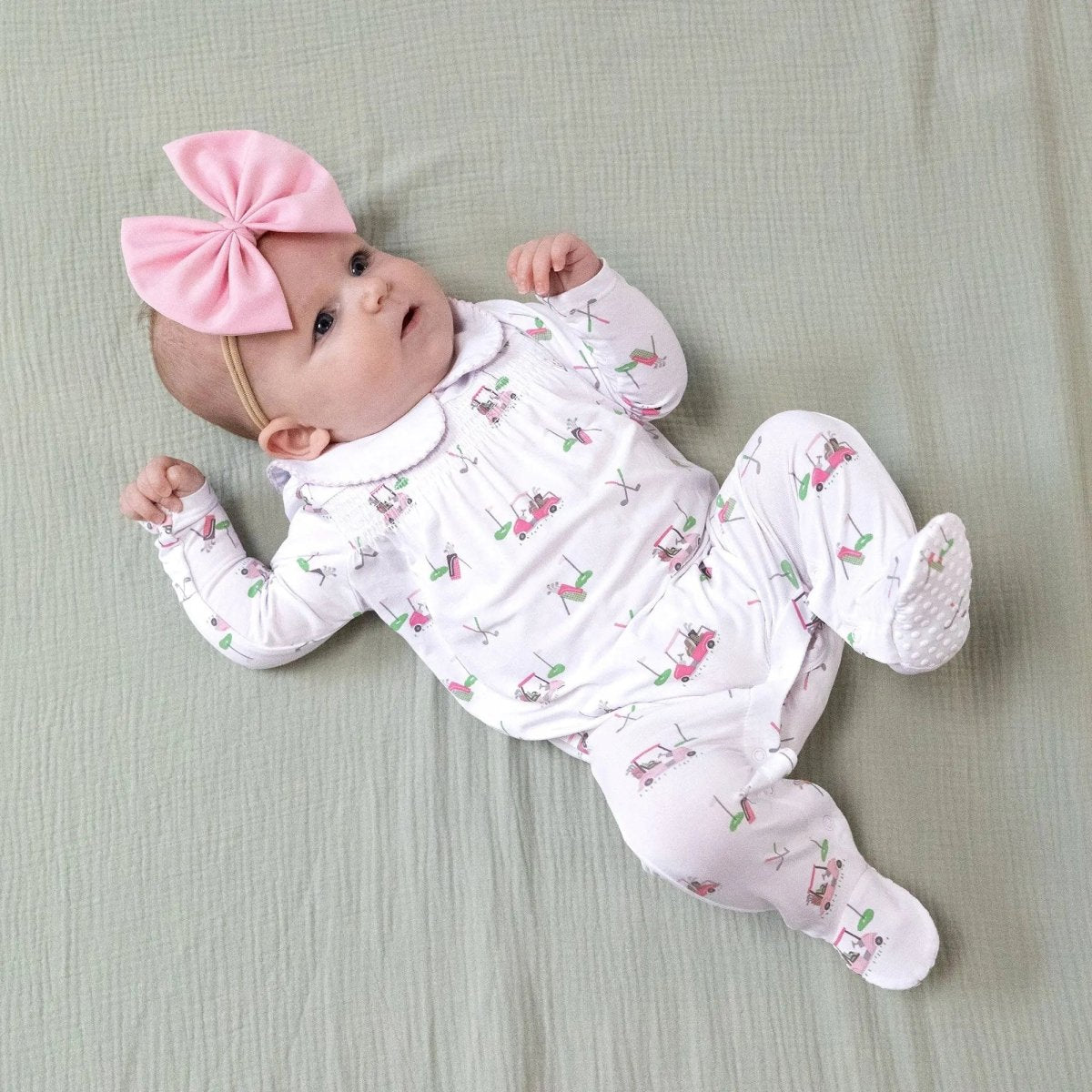 Angel Dear Smocked Peter Pan Collar Footie Baby Onesie Snap Closure - Everetts Place Boutique - 