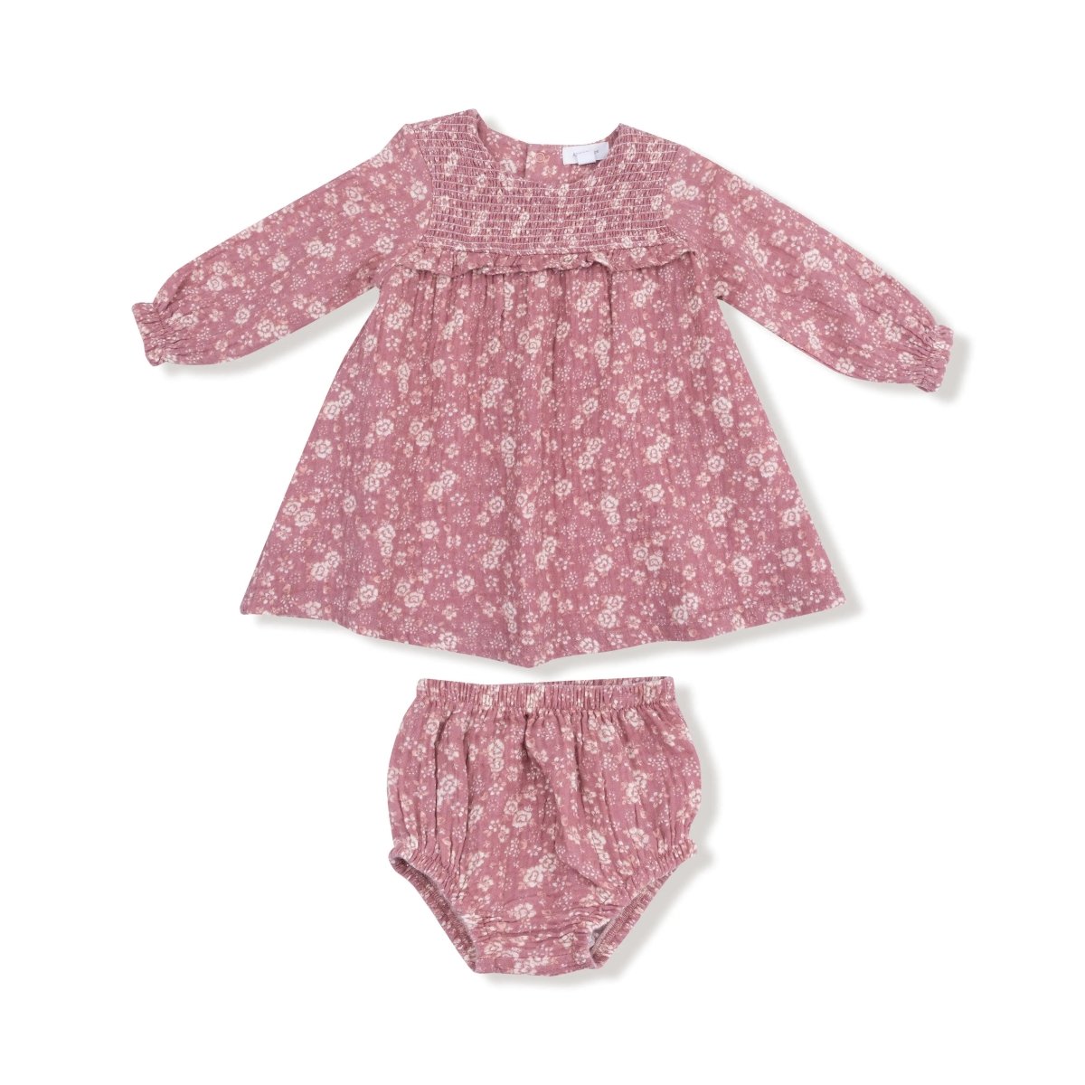 Angel Dear Smocked Ruffle Long Sleeve Dress And Diaper Cover Set - Everetts Place Boutique - 