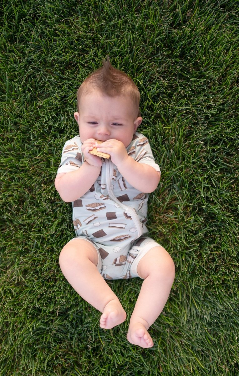 Dreamlet Smore To Love Romper Blue Dreamlet Soft Bamboo Fabric - Everetts Place Boutique - 