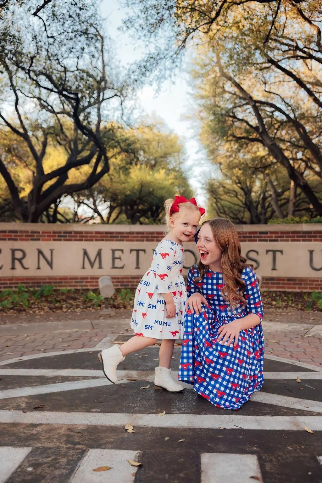 Mila & Rose ® SMU Plaid Mustang 3/4 Sleeve Pocket Twirl Dress - 