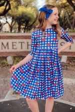 Mila & Rose ® SMU Plaid Mustang 3/4 Sleeve Pocket Twirl Dress - 