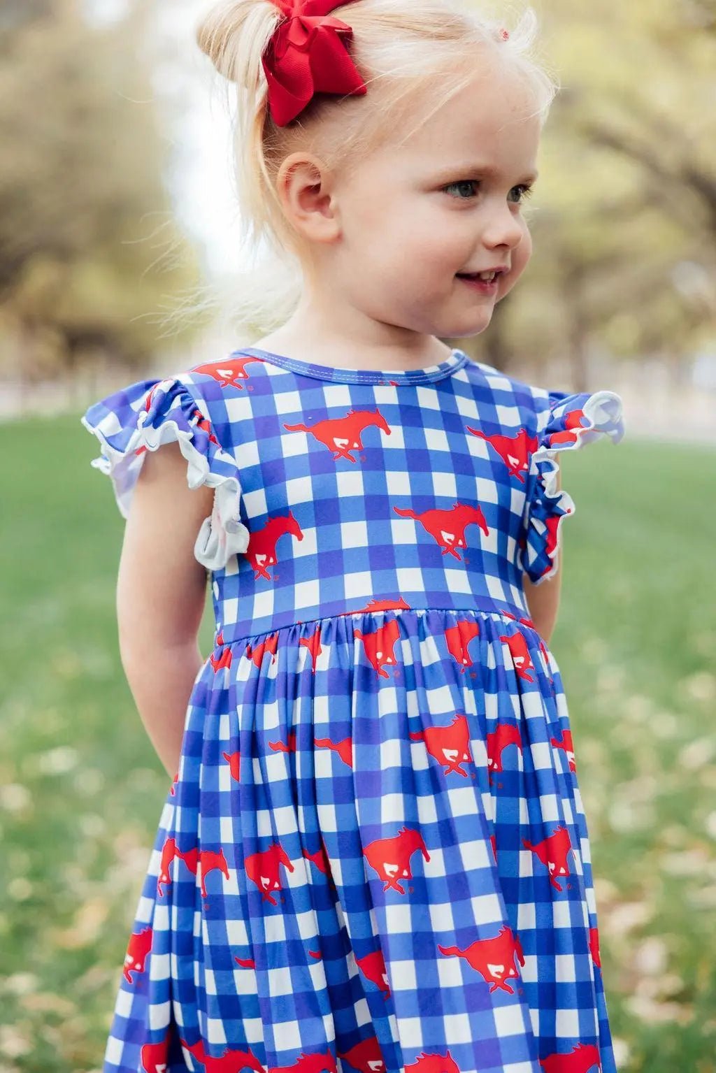 Mila & Rose ® SMU Plaid Mustang Flutter Twirl Dress - 