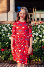 Mila & Rose ® SMU Red Mustang 3/4 Sleeve Pocket Twirl Dress - 