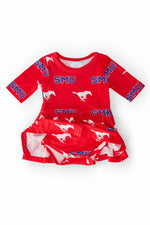 Mila & Rose ® SMU Red Mustang 3/4 Sleeve Twirl Bodysuit - 
