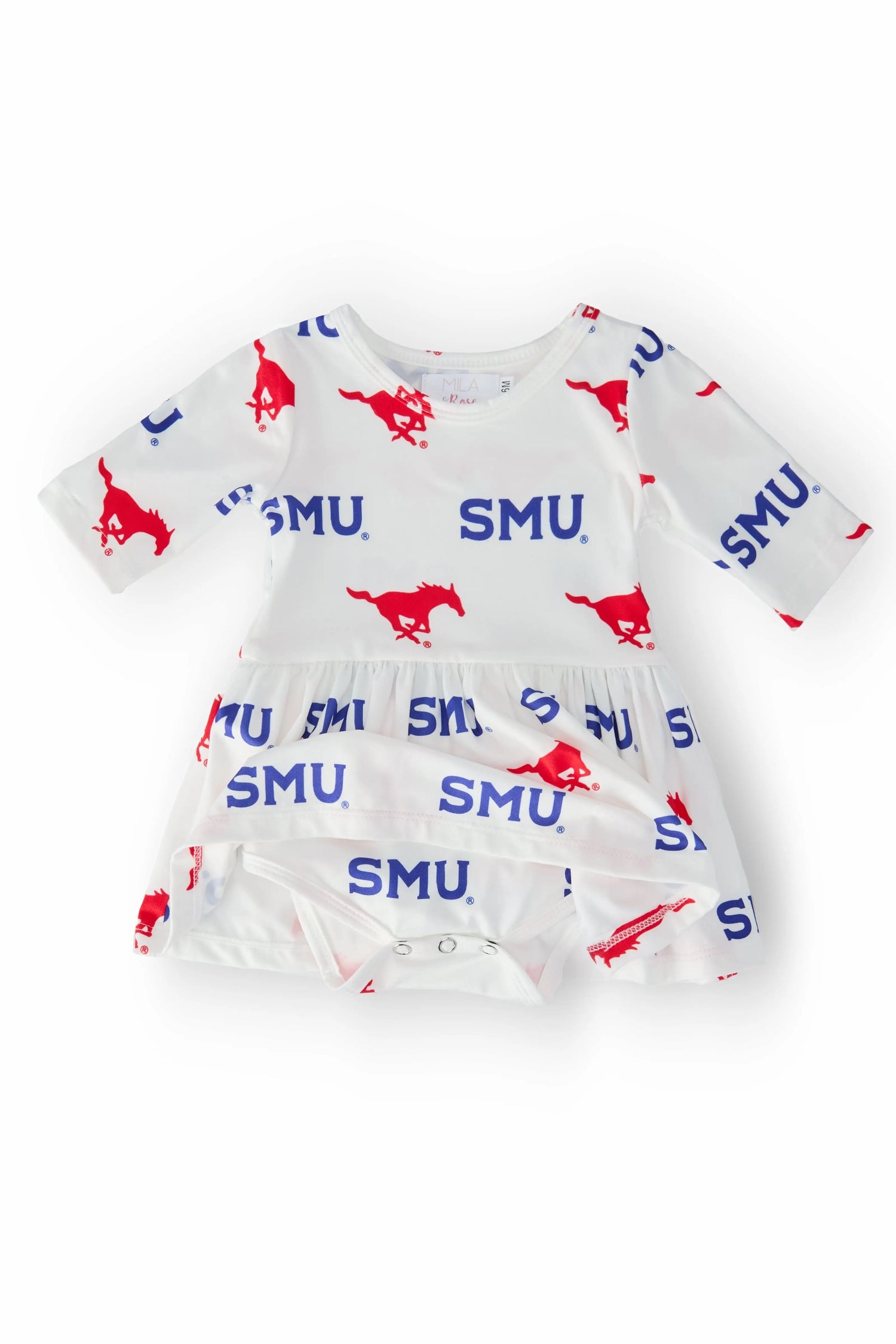 Mila & Rose ® SMU White Mustang 3/4 Sleeve Twirl Bodysuit - 