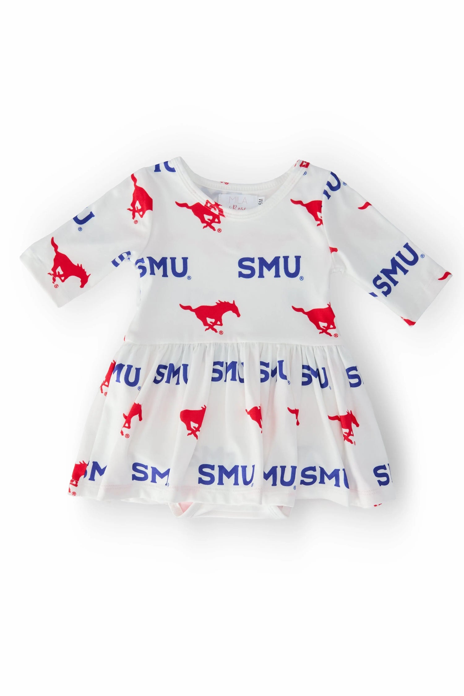 Mila & Rose ® SMU White Mustang 3/4 Sleeve Twirl Bodysuit - 