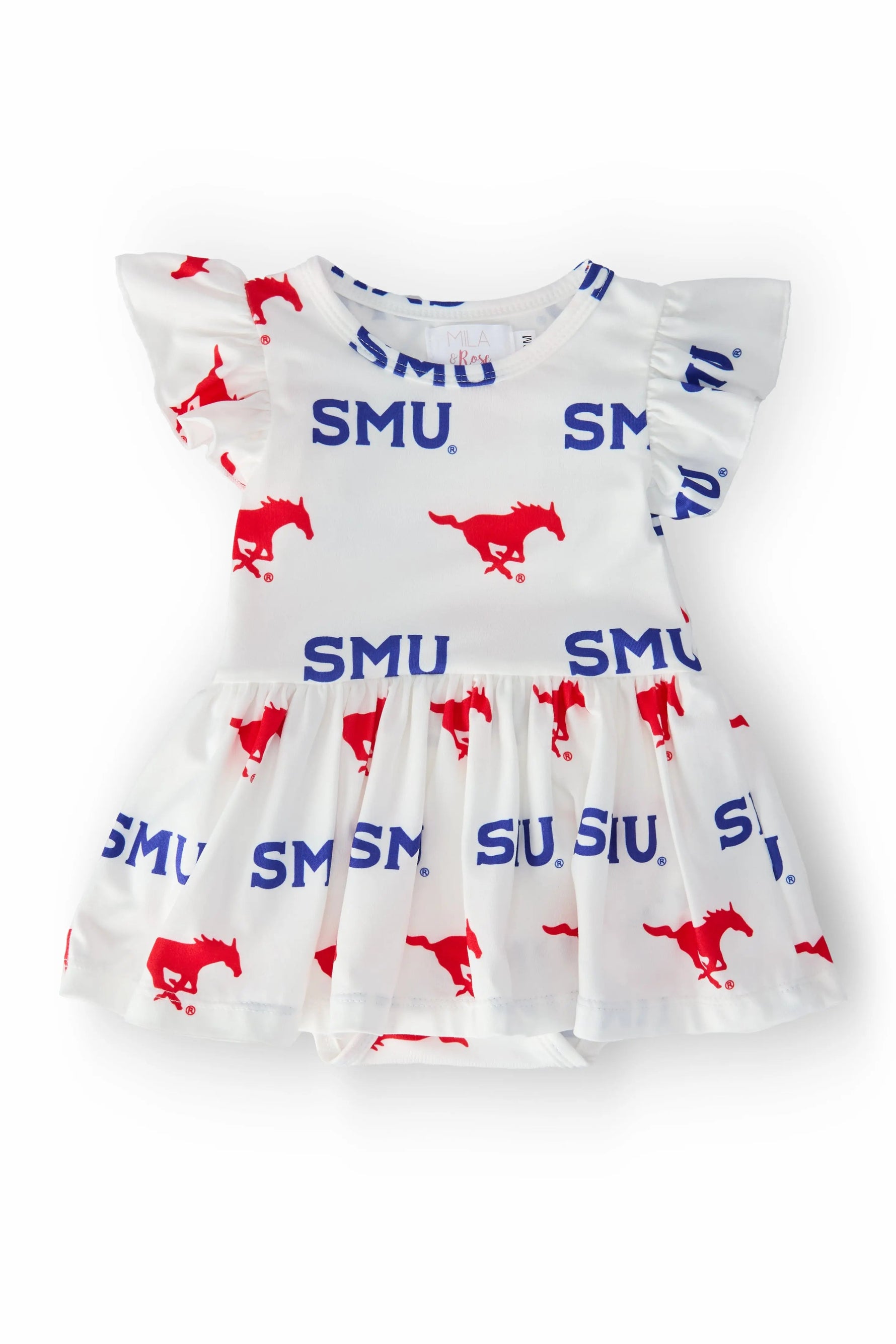 Mila & Rose ® SMU White Mustang Flutter Twirl Bodysuit - 