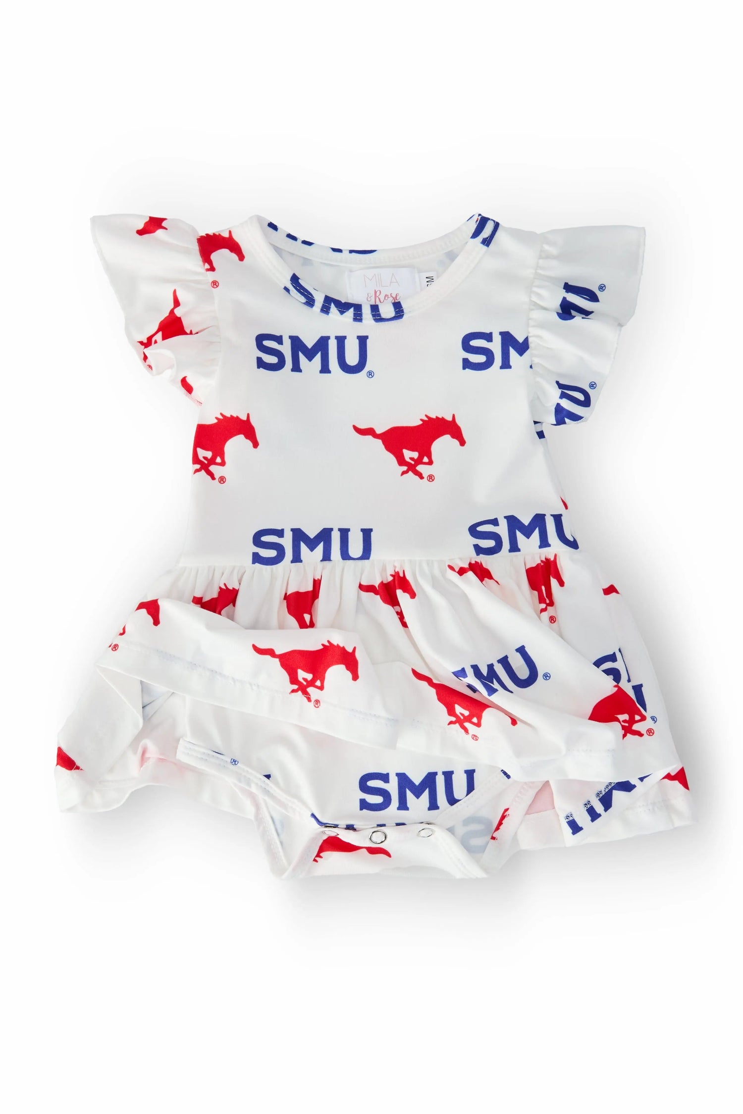 Mila & Rose ® SMU White Mustang Flutter Twirl Bodysuit - 