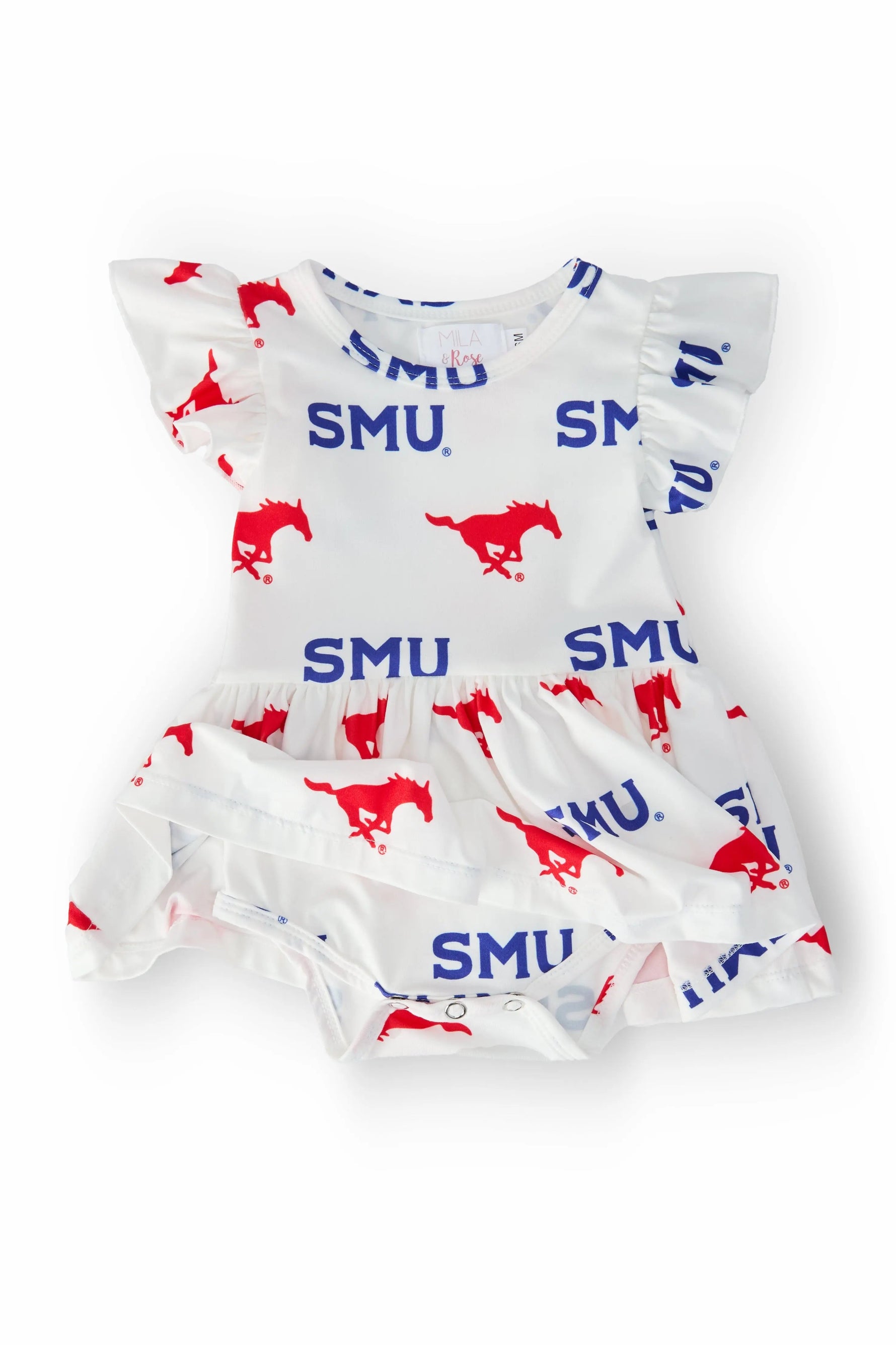 Mila & Rose ® SMU White Mustang Flutter Twirl Bodysuit - 