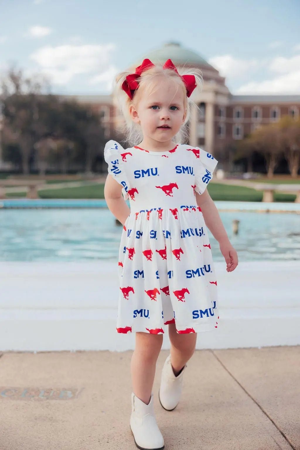 Mila & Rose ® SMU White Mustang Flutter Twirl Dress - 