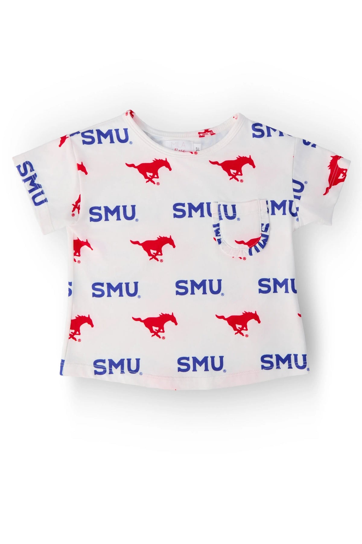 Mila & Rose ® SMU White Mustang Ruffle Pocket Tee - 