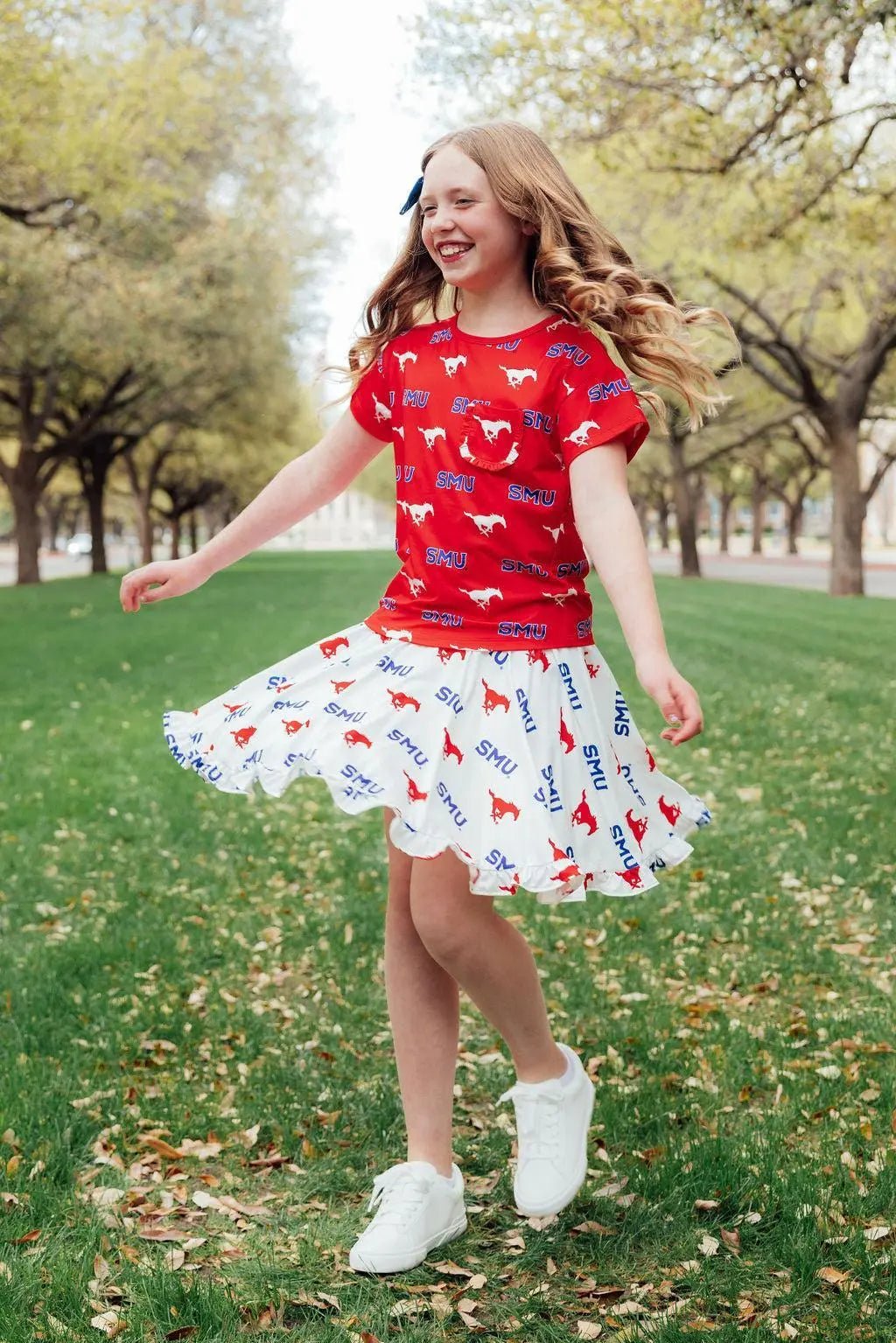Mila & Rose ® SMU White Mustang Ruffle Twirl Skort - 