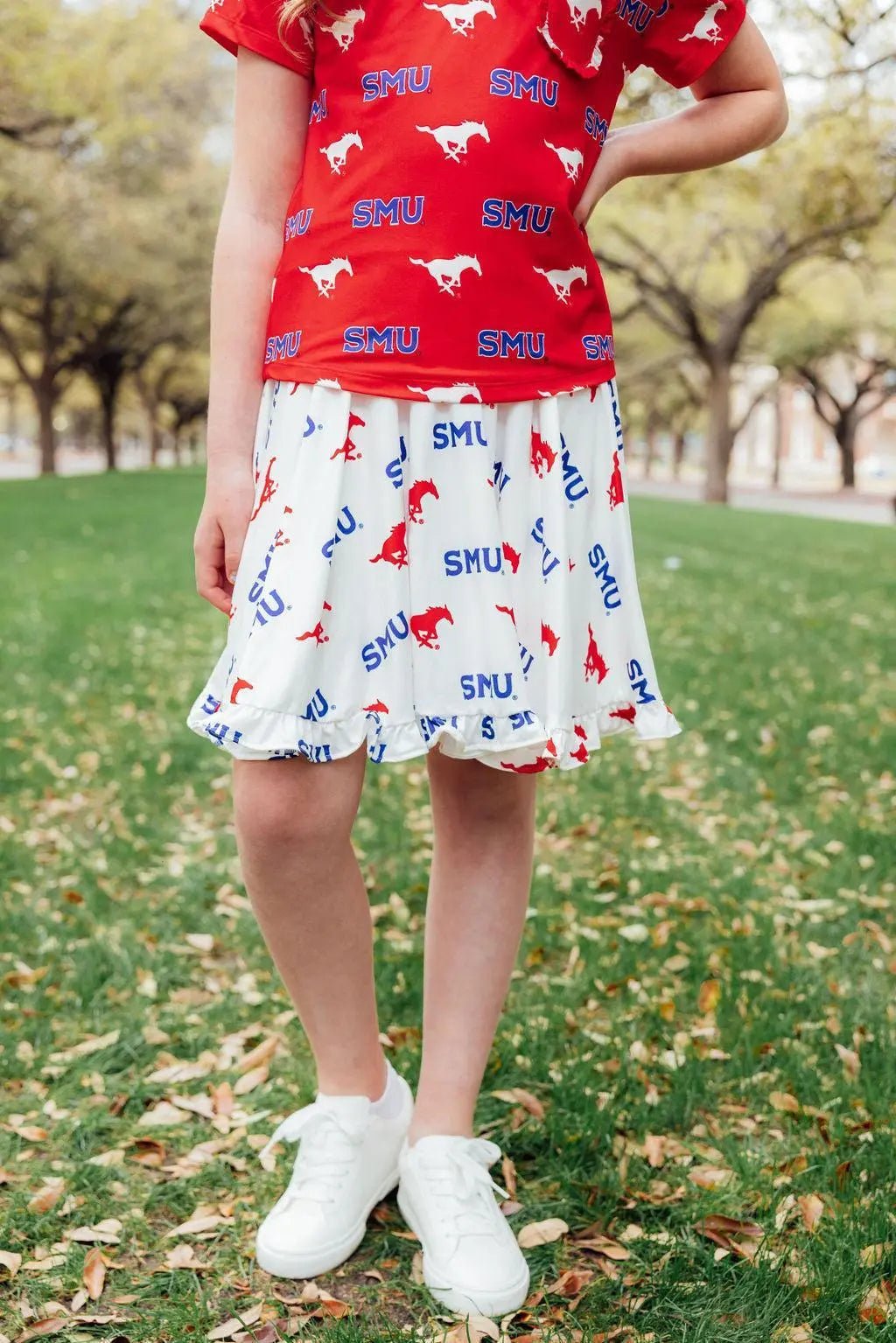 Mila & Rose ® SMU White Mustang Ruffle Twirl Skort - 