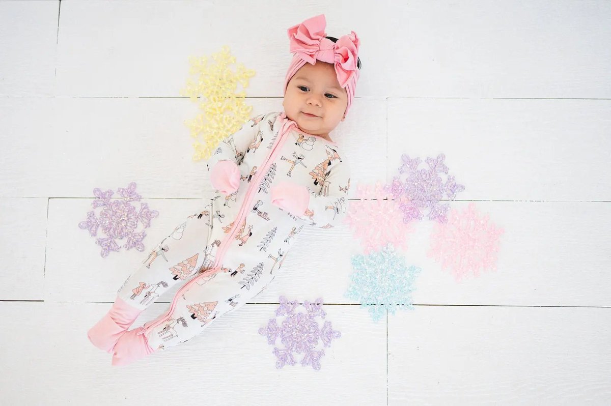 Dreamlet Snow Day Pink Convertible Zip Footies Baby Sleepwear - Everetts Place Boutique - 