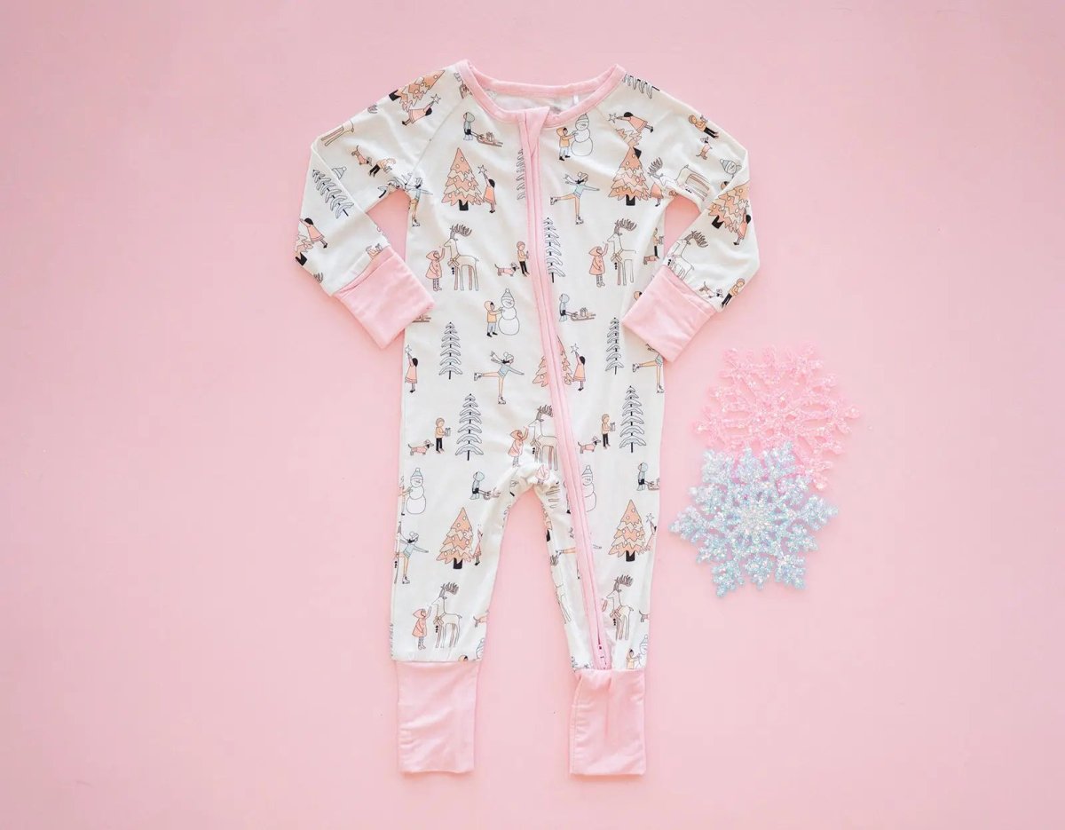 Dreamlet Snow Day Pink Convertible Zip Footies Baby Sleepwear - Everetts Place Boutique - 