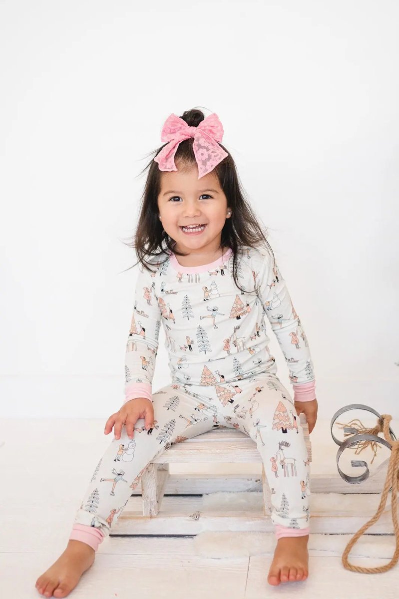 Dreamlet Snow Day Pink Two Piece Bamboo Knit Set Snug Fit Comfort - Everetts Place Boutique - 