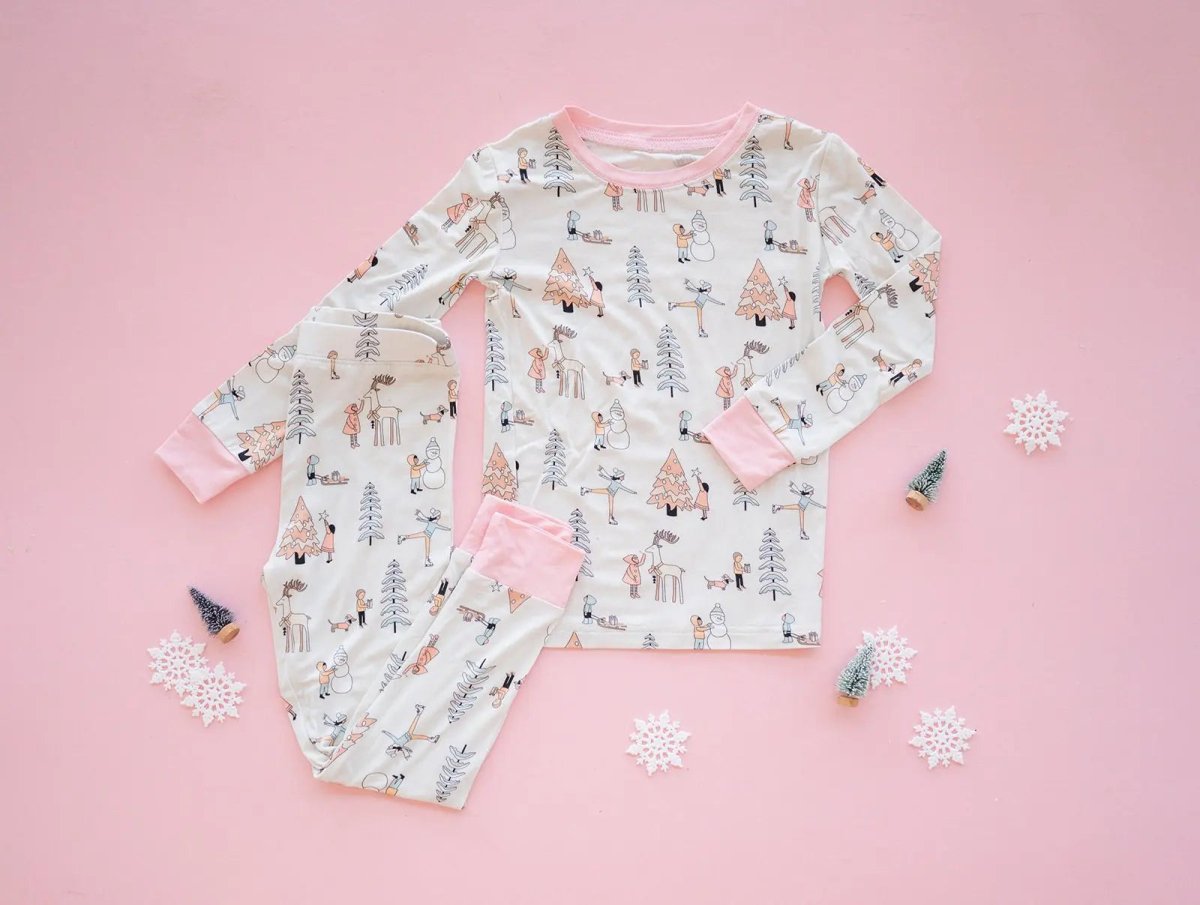 Dreamlet Snow Day Pink Two Piece Bamboo Knit Set Snug Fit Comfort - Everetts Place Boutique - 