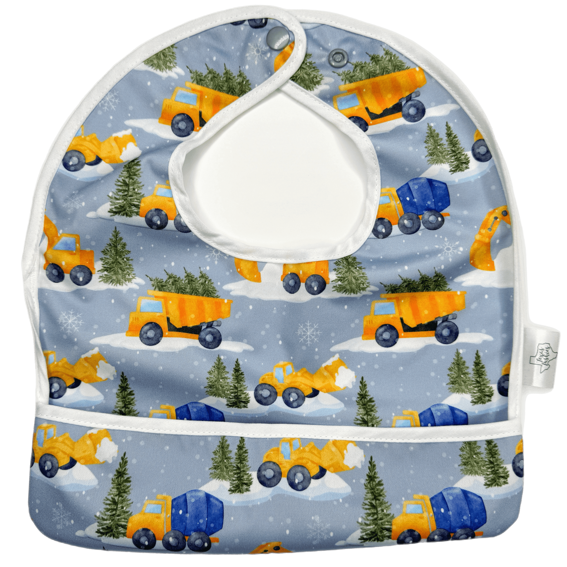 Snowy Daze Flip Bib With Pocket Machine Washable Water Resistant Design Texas Tushies