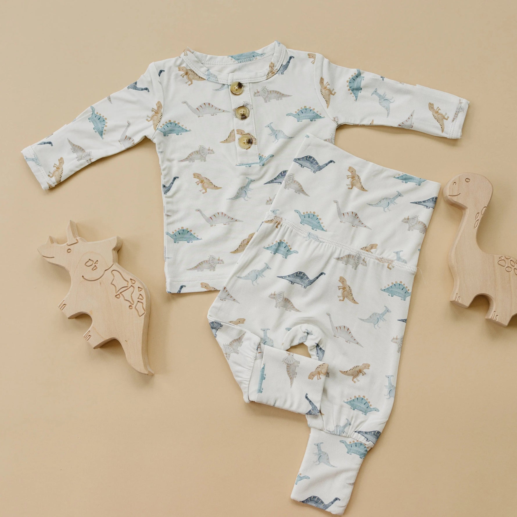 Little Joy Co. Snugglesaurus 2pc Henley Bamboo Pajamas - Sizes Newborn & Up! - 