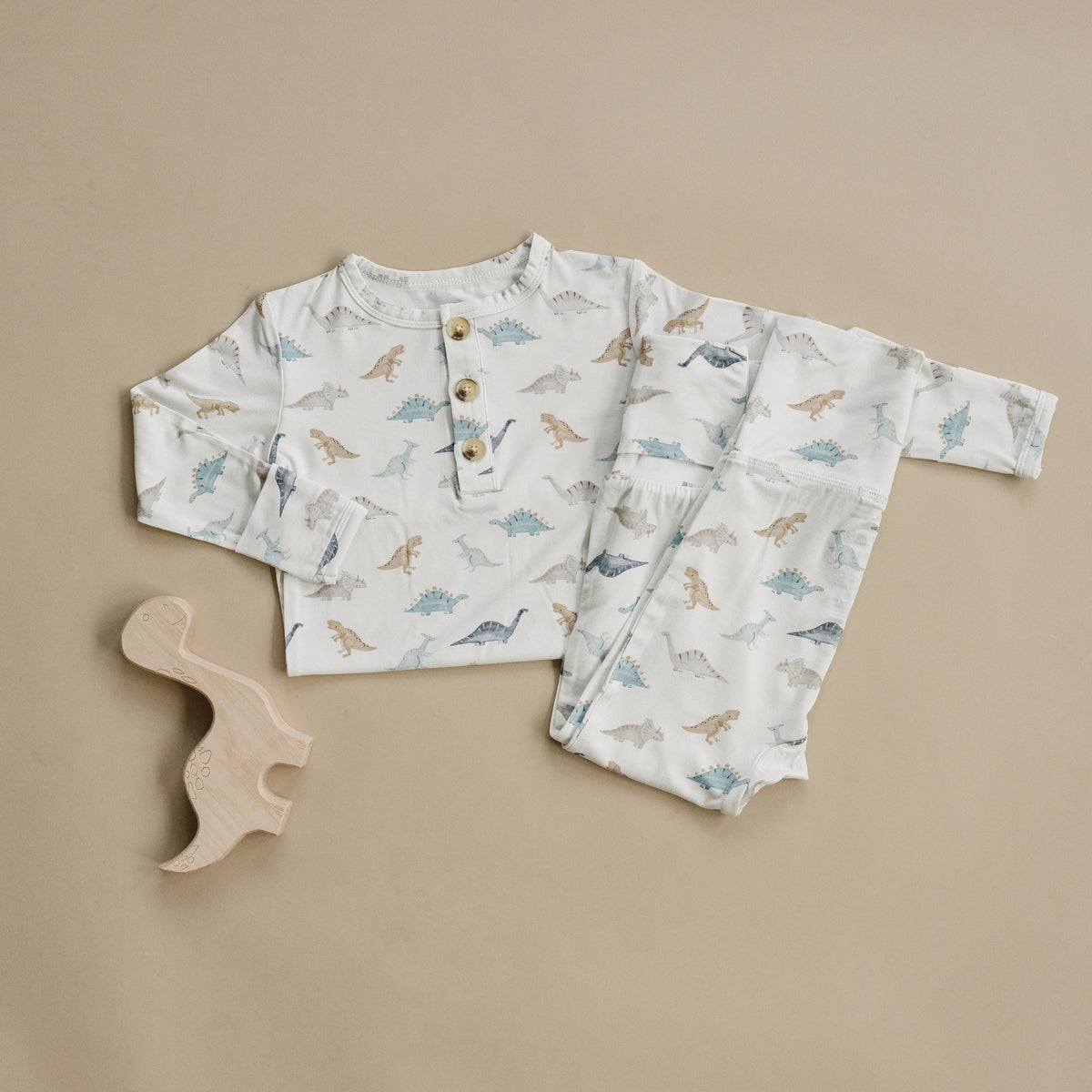 Little Joy Co. Snugglesaurus 2pc Henley Bamboo Pajamas - Sizes Newborn & Up! - 