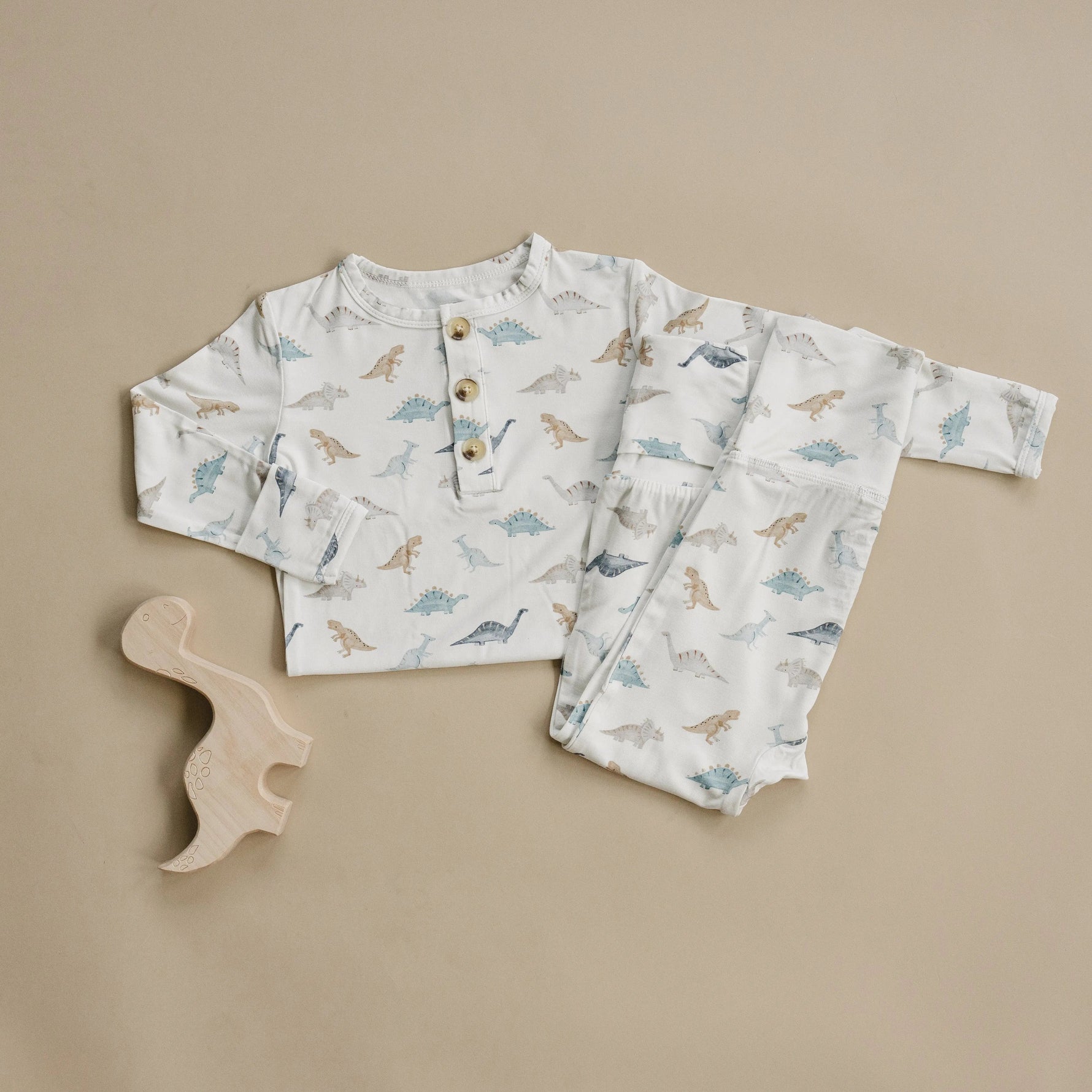 Little Joy Co. Snugglesaurus 2pc Henley Bamboo Pajamas - Sizes Newborn & Up! - 