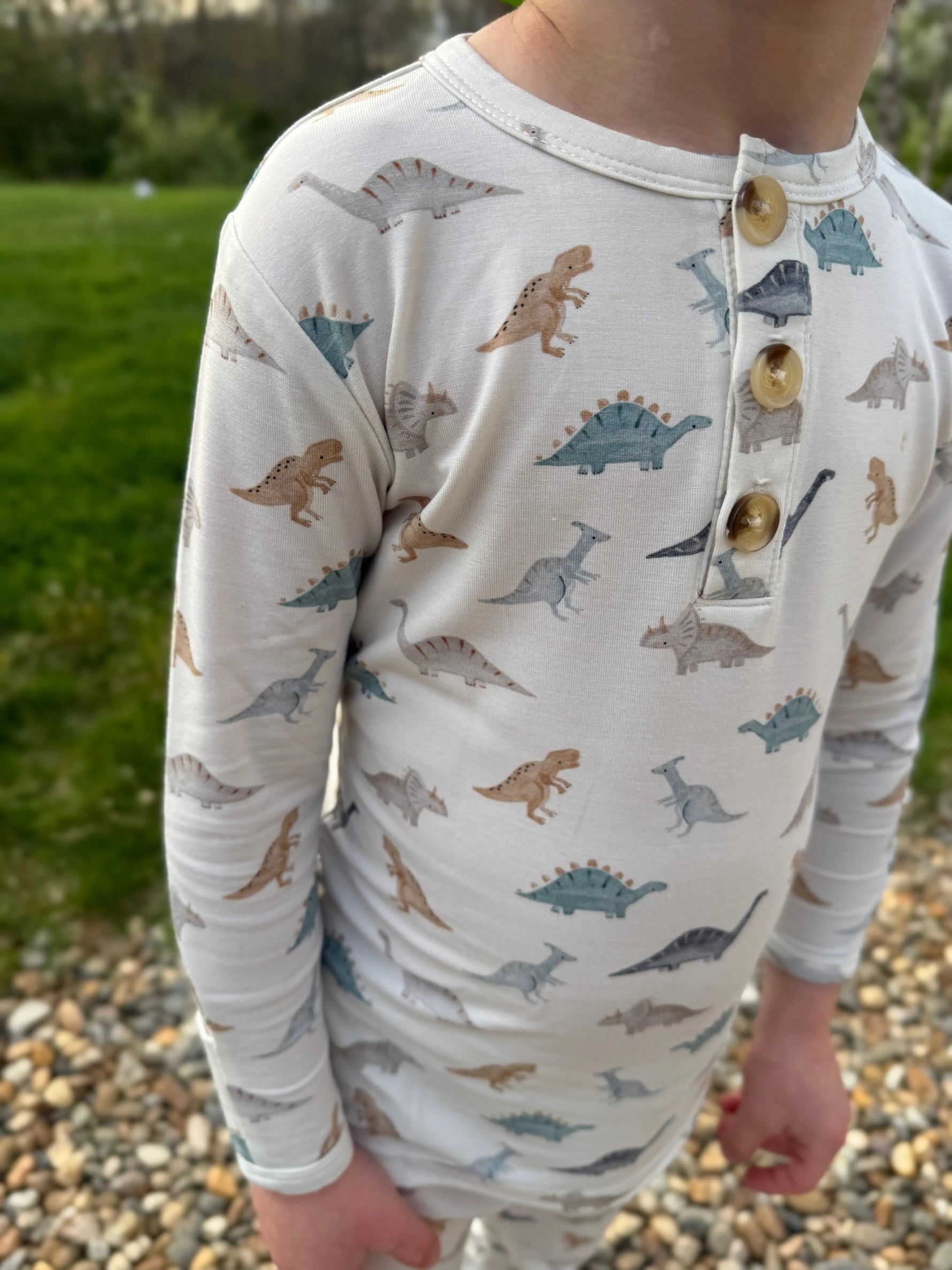 Little Joy Co. Snugglesaurus 2pc Henley Bamboo Pajamas - Sizes Newborn & Up! - 