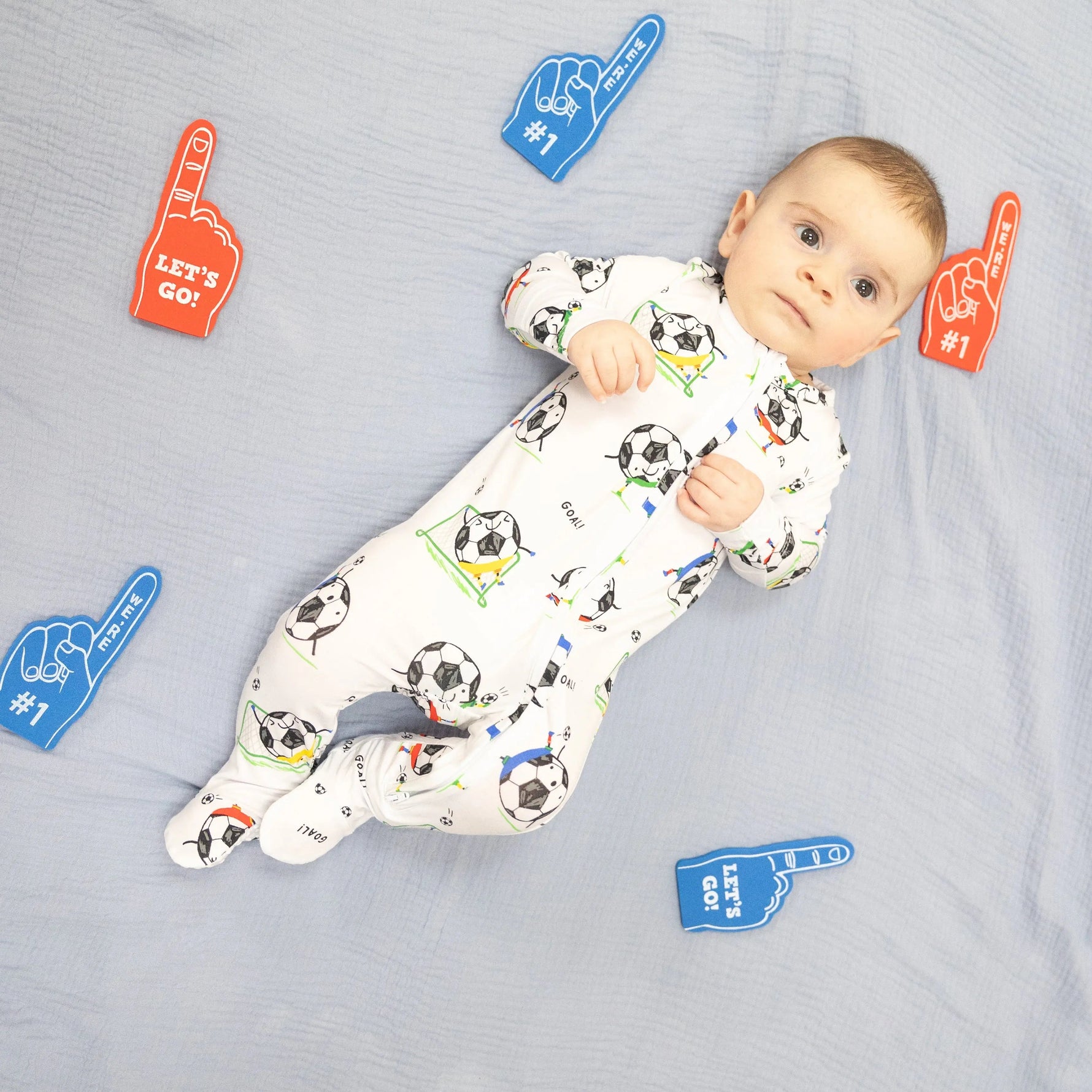 Angel Dear Soccer Balls Playing Soccer Blue - 2 Way Zipper Footie - 