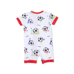 Angel Dear Soccer Balls Playing Soccer Blue - Shortie 2 Way Zipper Romper - 
