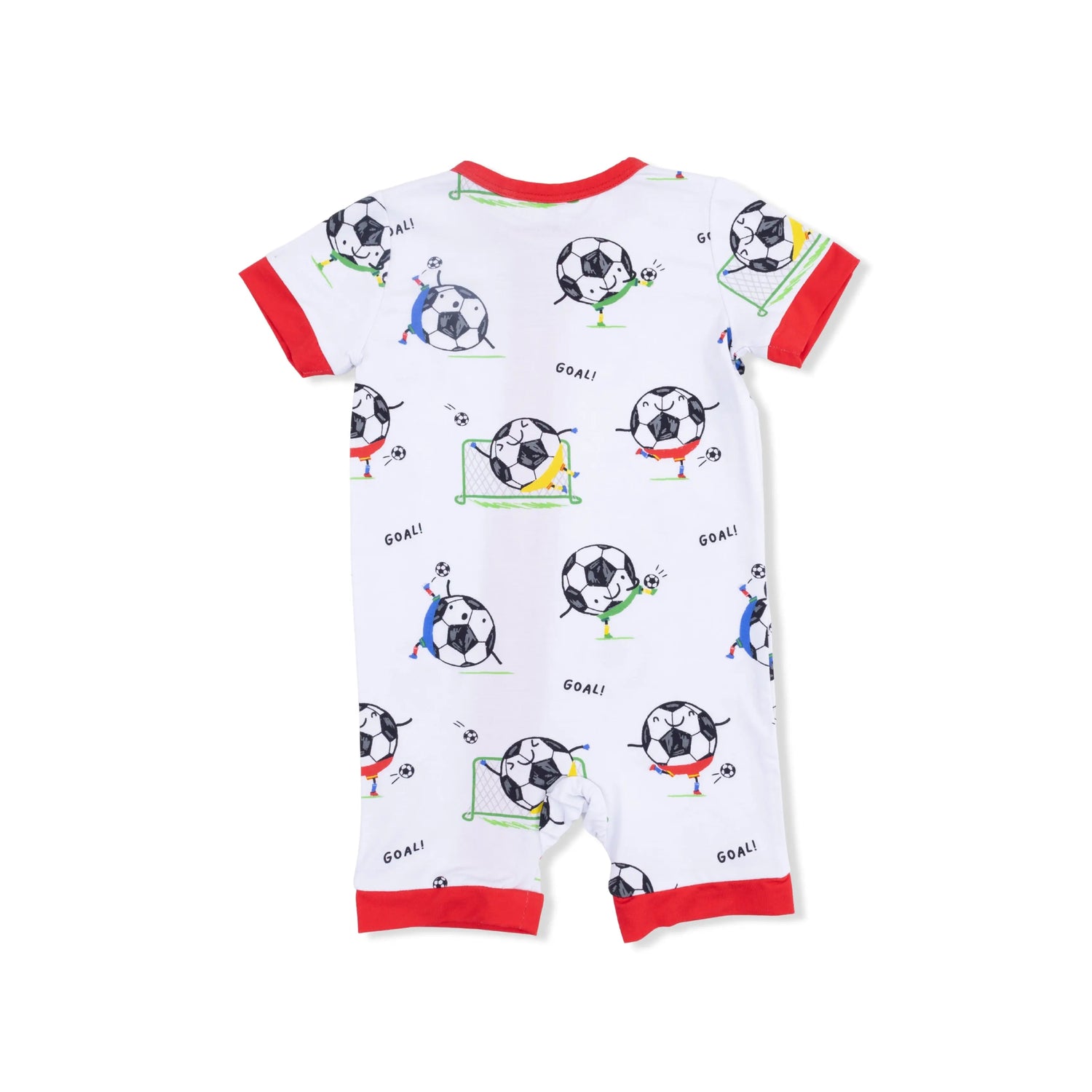 Angel Dear Soccer Balls Playing Soccer Blue - Shortie 2 Way Zipper Romper - 