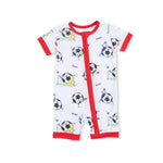 Angel Dear Soccer Balls Playing Soccer Blue - Shortie 2 Way Zipper Romper - 