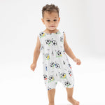 Angel Dear Soccer Balls Playing Soccer Blue - Sleeveless Shortie Romper - 