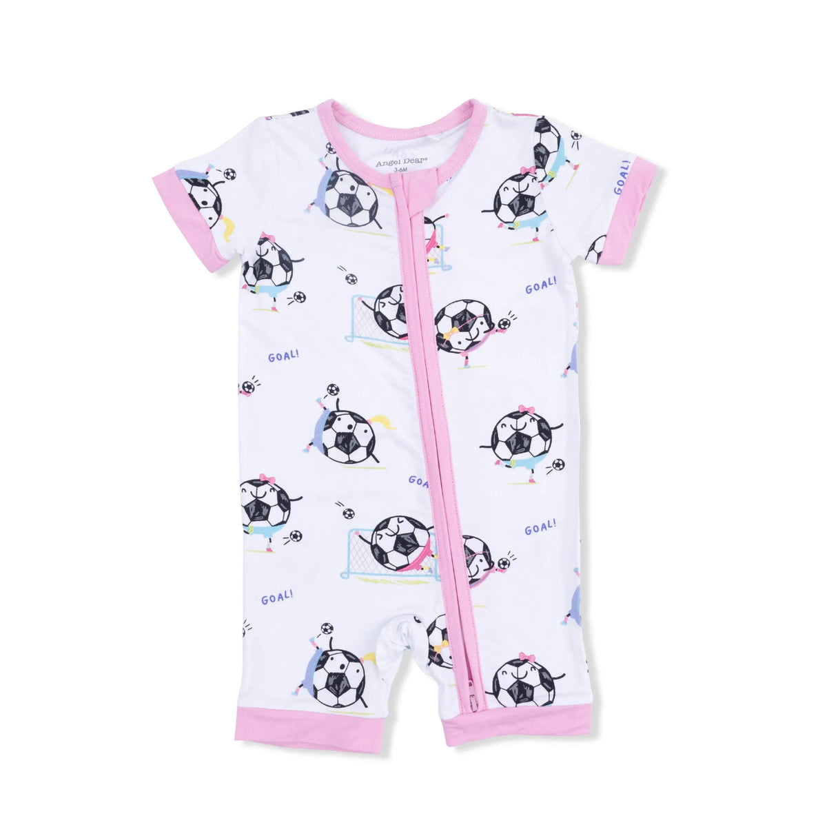 Angel Dear Soccer Balls Playing Soccer Pink - Shortie 2 Way Zipper Romper - 