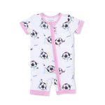 Angel Dear Soccer Balls Playing Soccer Pink - Shortie 2 Way Zipper Romper - 