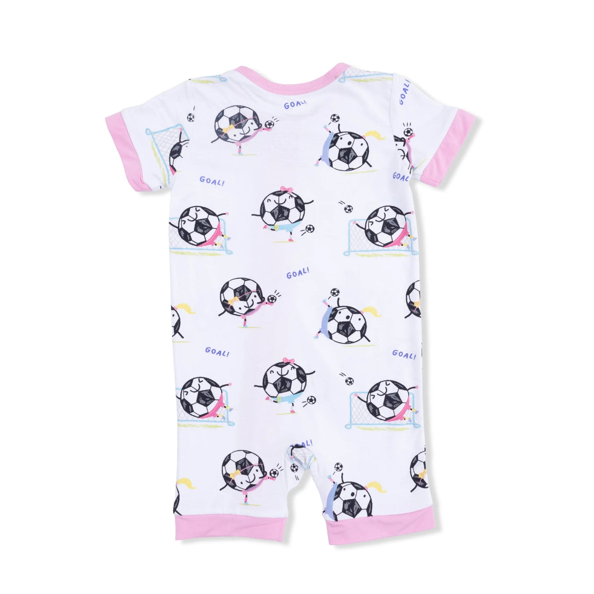 Angel Dear Soccer Balls Playing Soccer Pink - Shortie 2 Way Zipper Romper - 