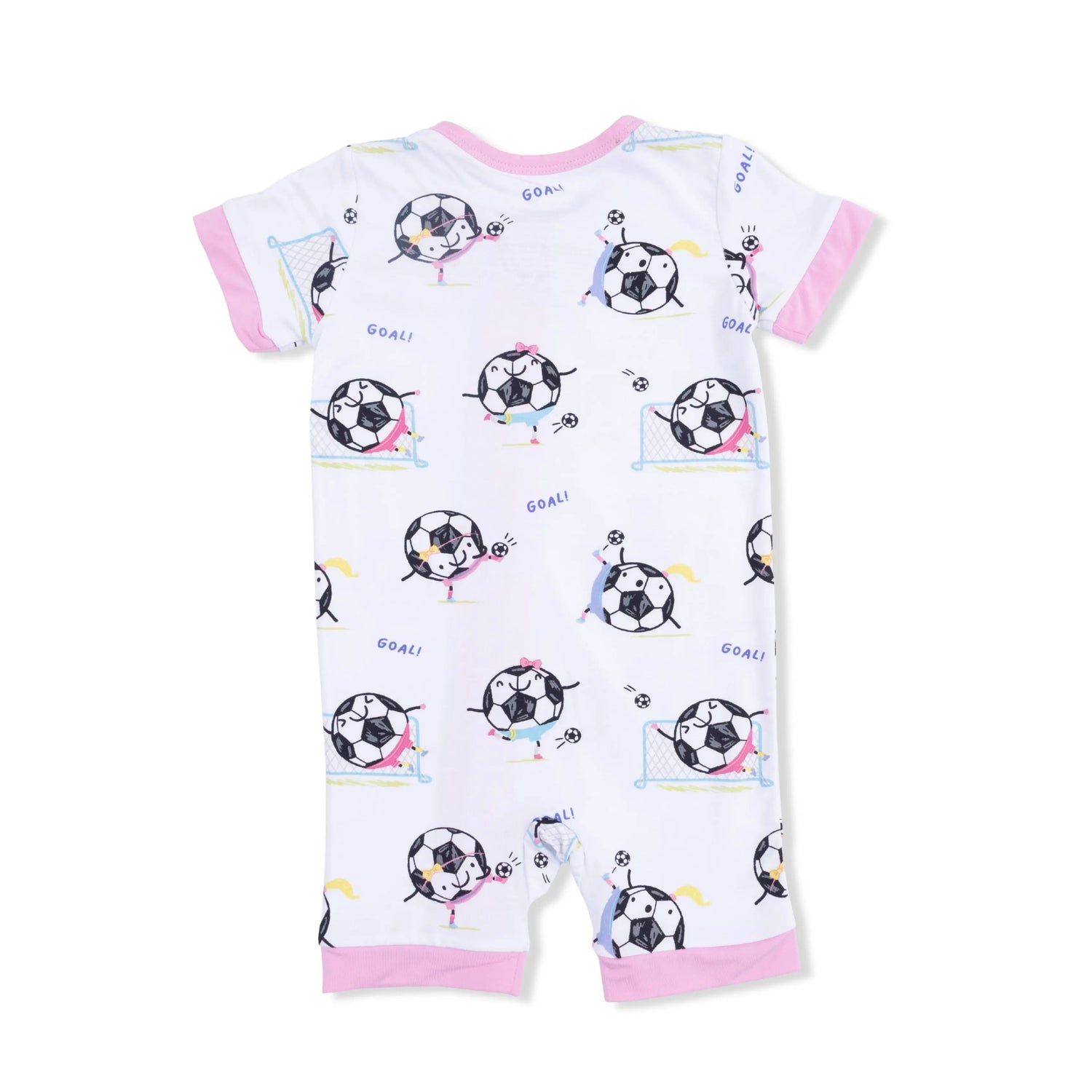 Angel Dear Soccer Balls Playing Soccer Pink - Shortie 2 Way Zipper Romper - 