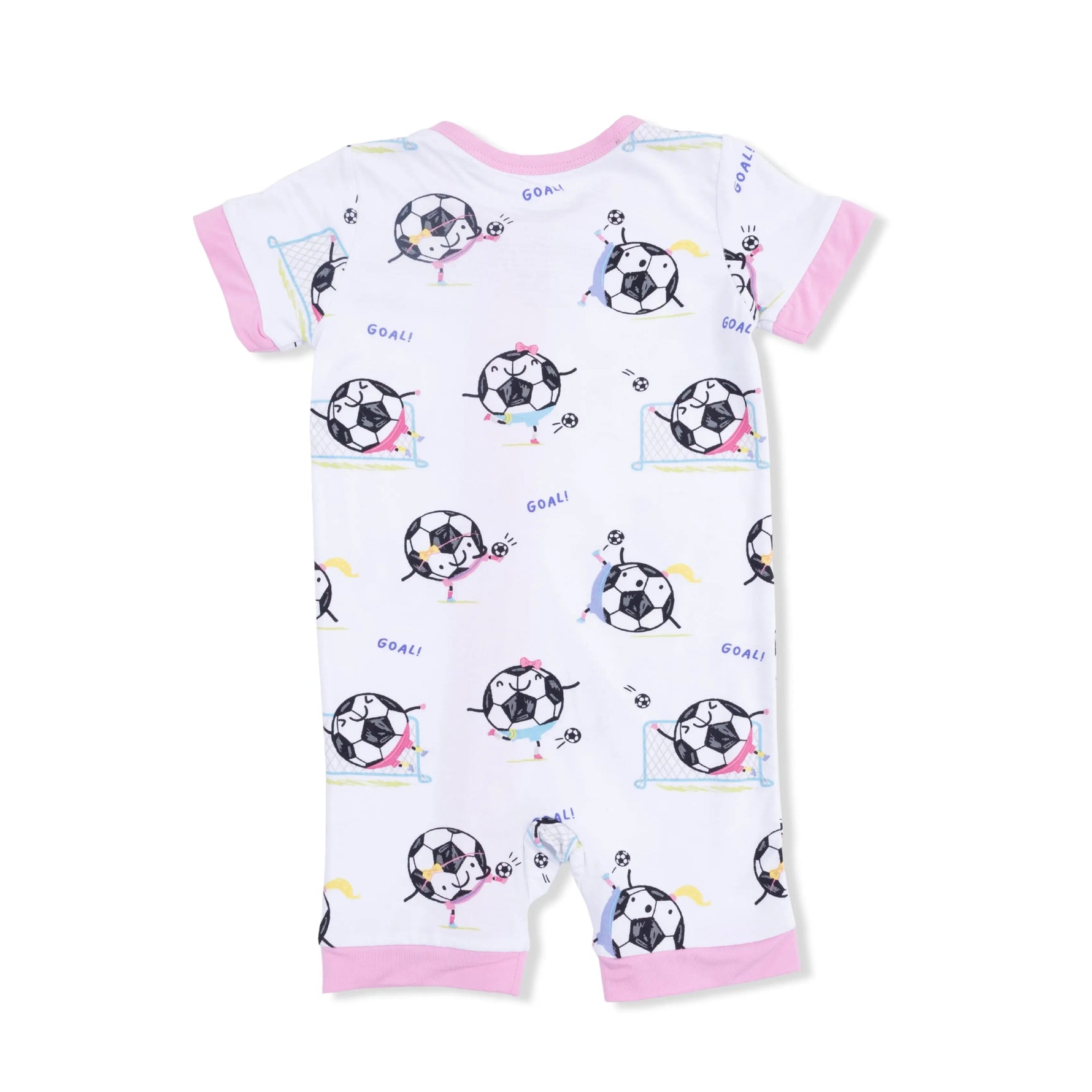 Angel Dear Soccer Balls Playing Soccer Pink - Shortie 2 Way Zipper Romper - 