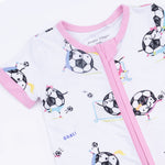 Angel Dear Soccer Balls Playing Soccer Pink - Shortie 2 Way Zipper RomperEveretts Place