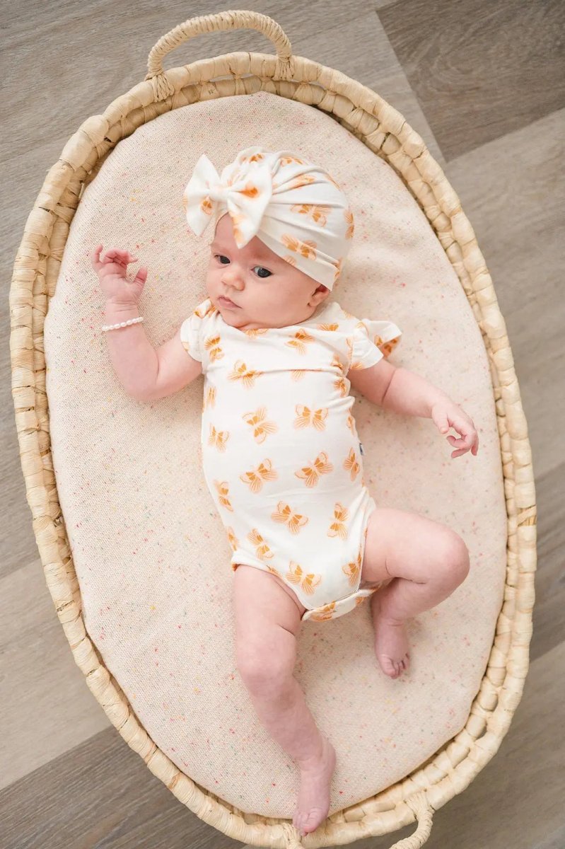 Harp Angel Boutique Soft Bamboo Bow Turban Hat with Butterfly Design for Newborns - 